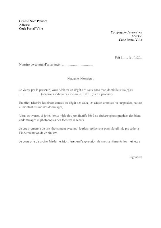 exemple de lettre sinistre assurance